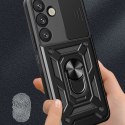 Etui pancerne z osłoną aparatu ringiem podstawką do Samsung Galaxy S25+ Hybrid Armor Camshield - czarny