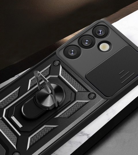 Etui pancerne z osłoną aparatu ringiem podstawką do Samsung Galaxy S25+ Hybrid Armor Camshield - czarny