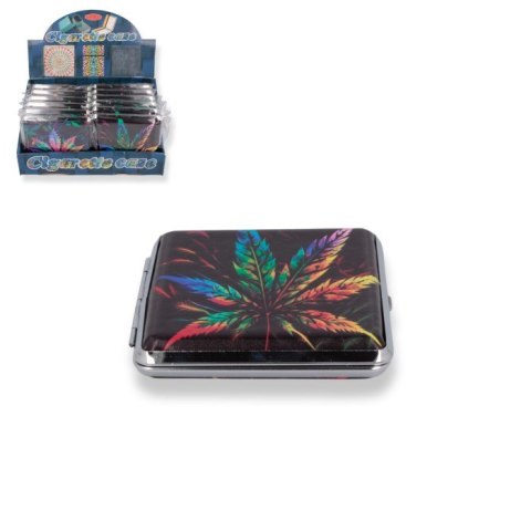 Papierośnica metalowa wzór eko-skóra z aplikacjami wym.9,5 x 9,5cm