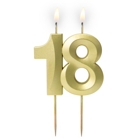 Świeczka cyferka "18" złota satyna 64-40