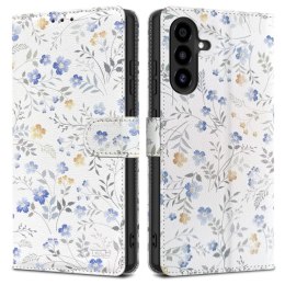 Etui zamykane z ekoskóry na Samsung Galaxy A26 5G / A17 4G / 5G Wallet - stokrotki z liśćmi
