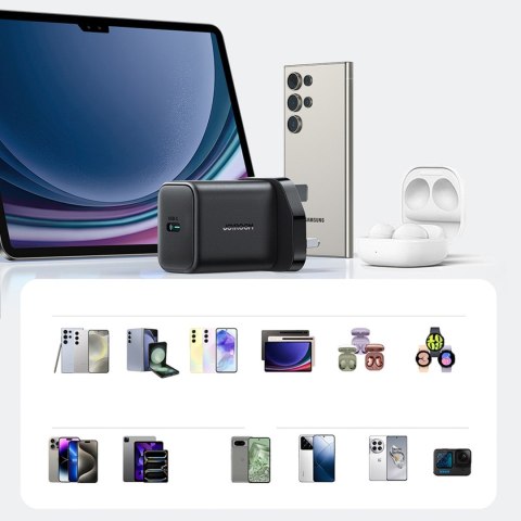 Ładowarka sieciowa z kablem wtyczka Angielska UK USB-C 25W 1m - czarna