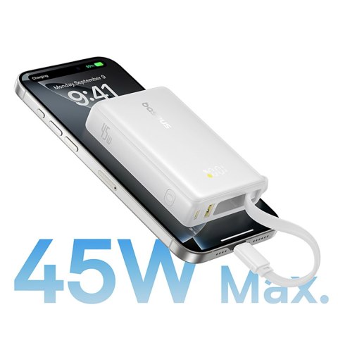 Powerbank 10000mAh 45W PicoGo USB-A USB-C z wbudowanym kablem wyświetlaczem - biały