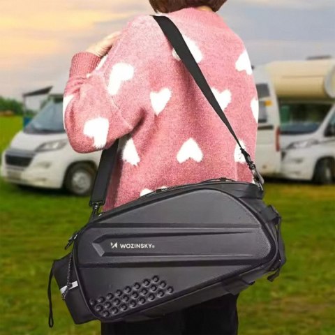 Torba sakwa rowerowa na bagażnik z długim paskiem - czarna