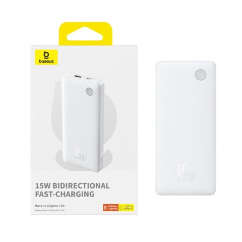Powerbank 10000mAh 15W Airpow Lite z kablem USB-A - USB-C 30cm - biały