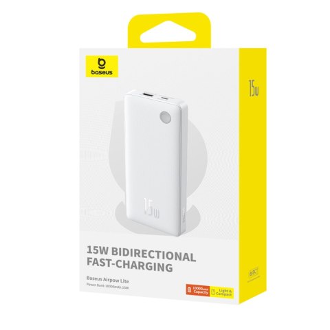 Powerbank 10000mAh 15W Airpow Lite z kablem USB-A - USB-C 30cm - biały