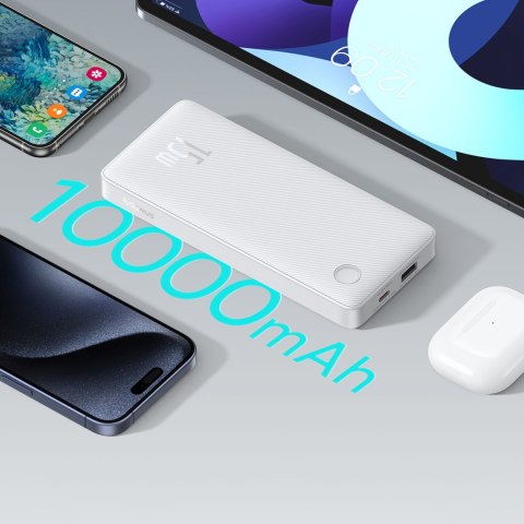 Powerbank 10000mAh 15W Airpow Lite z kablem USB-A - USB-C 30cm - biały