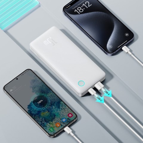 Powerbank 10000mAh 15W Airpow Lite z kablem USB-A - USB-C 30cm - biały