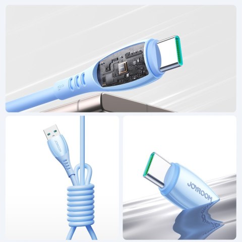 Kabel przewód USB-A - USB-C Vibrant Series 3A 1.2m - niebieski