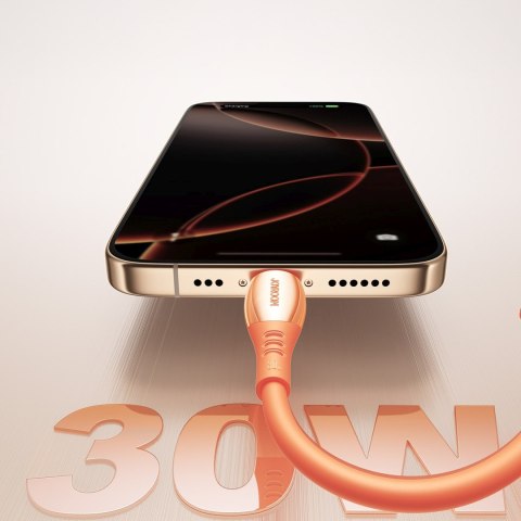 Kabel przewód USB-C - iPhone Lightning Vibrant Series 30W 1.2m - pomarańczowy