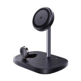 Ładowarka indukcyjna 3w1 do smartfona zegarka słuchawek z chłodzeniem kablem USB-C 45W - czarna