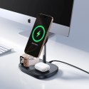 Ładowarka indukcyjna 3w1 do smartfona zegarka słuchawek z chłodzeniem kablem USB-C 45W - czarna