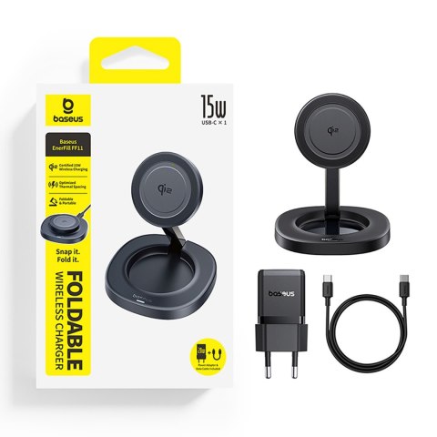 Ładowarka indukcyjna składana 15W z ładowarką sieciową 20W kablem USB-C - czarna