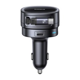 Ładowarka samochodowa USB-A USB-C ze zwijanym kablem USB-C 60W - czarna