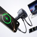 Ładowarka samochodowa USB-A USB-C ze zwijanym kablem USB-C 60W - czarna