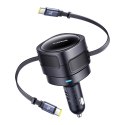 Ładowarka samochodowa ze zwijanymi kablami USB-C 60W - czarna