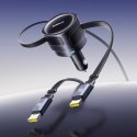 Ładowarka samochodowa ze zwijanymi kablami USB-C 60W - czarna