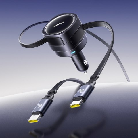 Ładowarka samochodowa ze zwijanymi kablami USB-C 60W - czarna