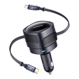 Ładowarka samochodowa ze zwijanymi kablami USB-C iPhone Lightning 60W - czarna