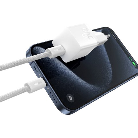 Ładowarka sieciowa USB-C GaN5 30W z kablem USB-C 100W 1m - biała