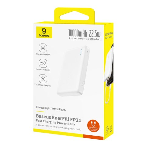 Powerbank 10000mAh 22.5W EnerFill FP21 USB-A USB-C z kablem USB-C - biały