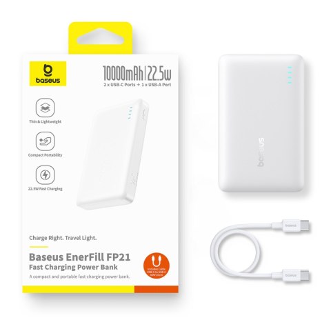 Powerbank 10000mAh 22.5W EnerFill FP21 USB-A USB-C z kablem USB-C - biały