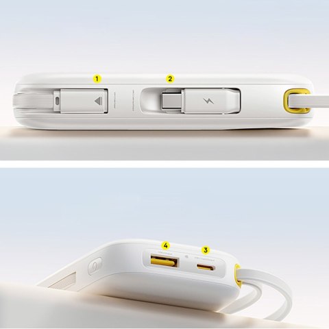 Powerbank 10000mAh 45W FC31 Qpow 3 z wyświetlaczem kablami USB-C iPhone Lightning - biały