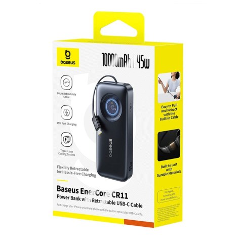 Powerbank 10000mAh 45W USB-C EnerCore CR11 ze zwijanym kablem USB-C - czarny