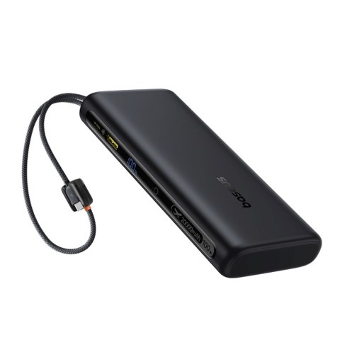 Powerbank 20000mAh 100W z wyświetlaczem wbudowanymi kablami USB-C - czarny