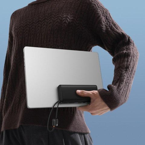 Powerbank 20000mAh 100W z wyświetlaczem wbudowanymi kablami USB-C - czarny