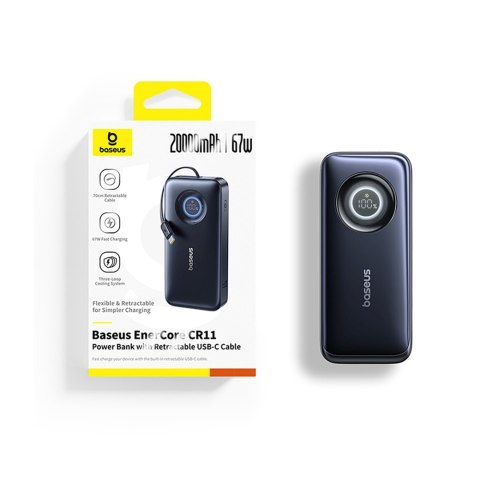 Powerbank 20000mAh 67W ze zwijanym kablem USB-C - czarny