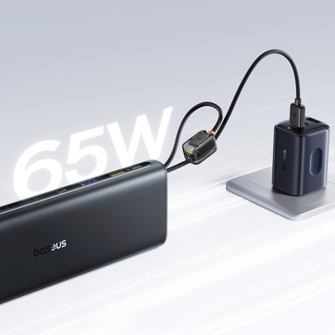 Powerbank 25000mAh 145W z wyświetlaczem wbudowanymi kablami USB-C - czarny