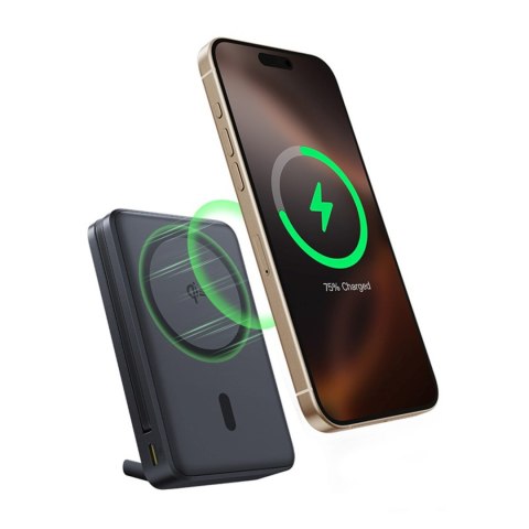 Powerbank magnetyczny 10000mAh z podstawką wbudowanym kablem USB-C Qi2 MagSafe 30W - czarny
