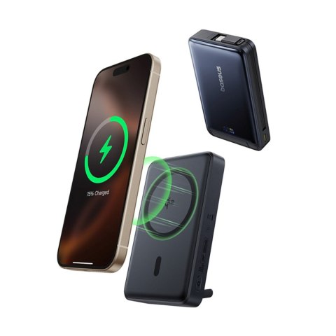 Powerbank magnetyczny 10000mAh z podstawką wbudowanym kablem USB-C Qi2 MagSafe 30W - czarny