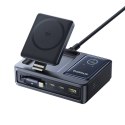 Stacja ładująca 5w1 USB-A UAB-C z wyświetlaczem zwijanym kablem 140W Qi2 - czarna