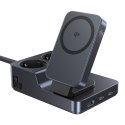 Stacja ładująca 6w1 bezprzewodowa USB-A USB-C 2x gniazdo AC 67W - czarna