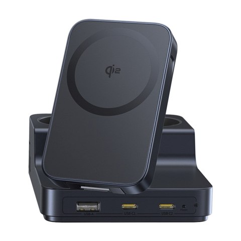Stacja ładująca 6w1 bezprzewodowa USB-A USB-C 2x gniazdo AC 67W - czarna