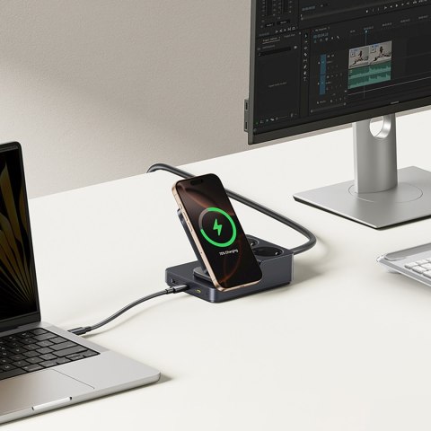 Stacja ładująca 6w1 bezprzewodowa USB-A USB-C 2x gniazdo AC 67W - czarna