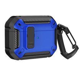 Etui pancerne na słuchawki Airpods 4 z karabińczykiem - niebieskie