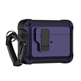 Etui pancerne pokrowiec na słuchawki Airpods 4 z karabińczykiem - fioletowe