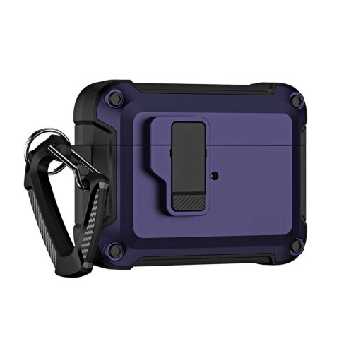Etui pancerne pokrowiec na słuchawki Airpods 4 z karabińczykiem - fioletowe