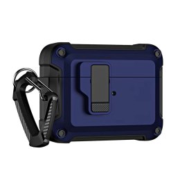 Etui pancerne pokrowiec na słuchawki Airpods 4 z karabińczykiem - niebieskie