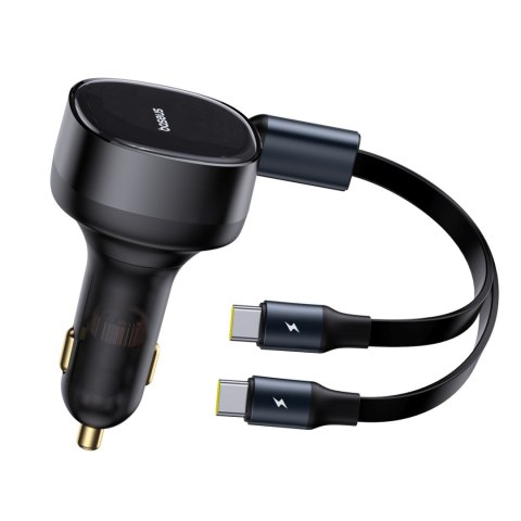 Ładowarka samochodowa 2w1 z dwoma przewodami USB-C 33W - czarna