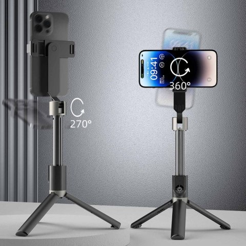 Selfie stick kijek do zdjęć ze statywem pilotem Bluetooth 1.1 m - czarny