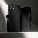 Etui z ekoskóry 2w1 z klapką i portfelem do iPhone 16 Wallet Detachable MagSafe - czarne