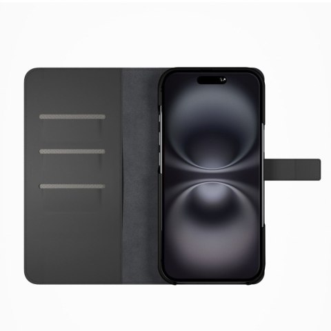 Etui z ekoskóry 2w1 z klapką i portfelem do iPhone 16 Wallet Detachable MagSafe - czarne