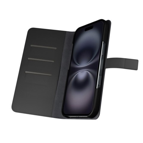 Etui z ekoskóry 2w1 z klapką i portfelem do iPhone 16 Wallet Detachable MagSafe - czarne