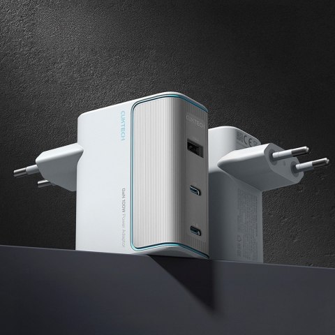 Ładowarka sieciowa USB-C USB-A z kablem GaN 100W - biała