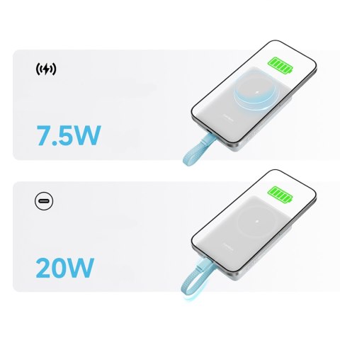 Powerbank magnetyczny 10000mAh USB-C z wbudowanym kablem USB-C - biały