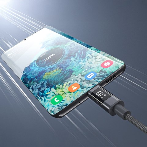 Kabel przewód USB-C z wyświetlaczem PD 60 W 1.2 m - czarny